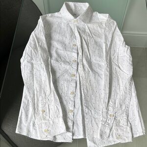 Zara White Button Down Shirt with Subtle Pattern